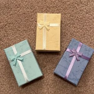 NEW 3 small, decorative jewelry gift boxes- yellow, green, blue